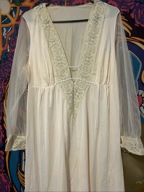 Sheer Lace-Trim Nightgown Chemise in Cream
